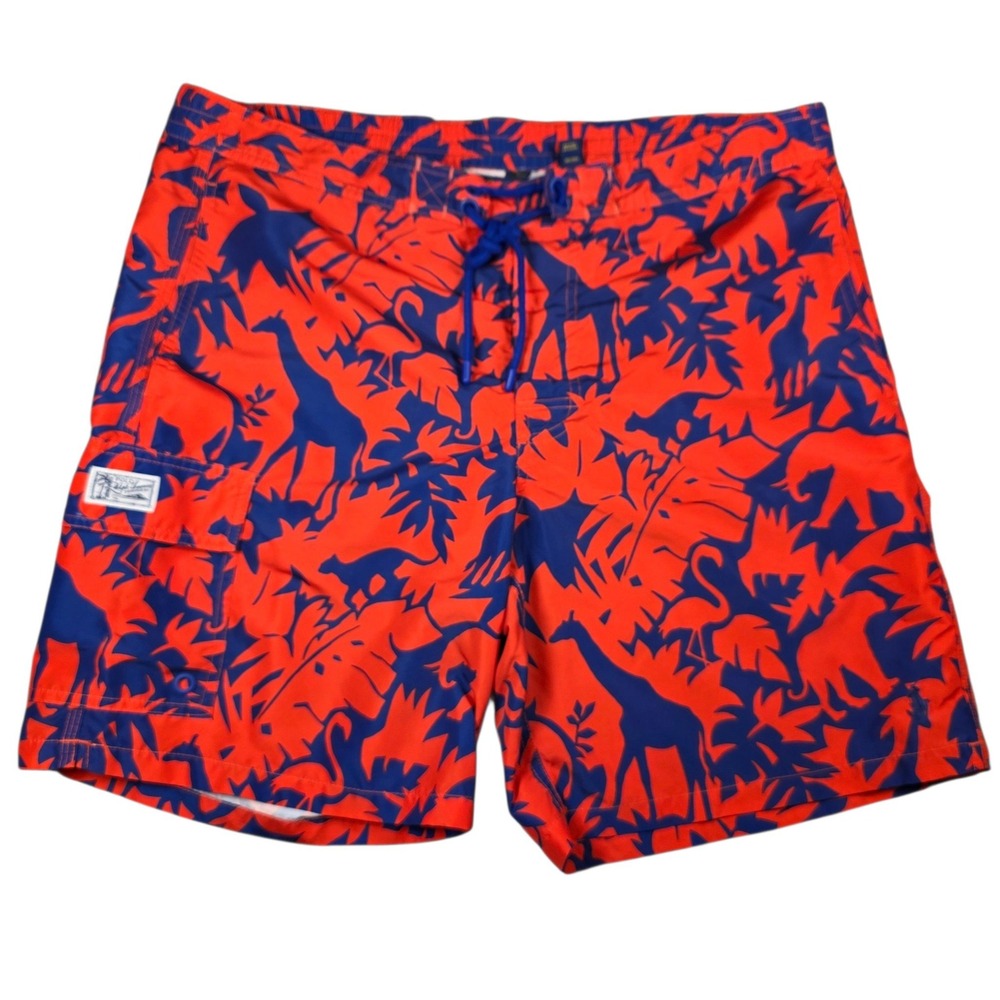 Polo Ralph Lauren Mens Red Blue Safari Animal Print Swim Trunks Size Large